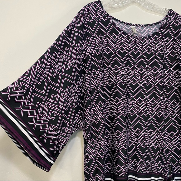 PERSEPTION WOMEN 3/4 Sleeve Front Tie Blouse Geometric Striped Plus Size 2X - Picture 5 of 8